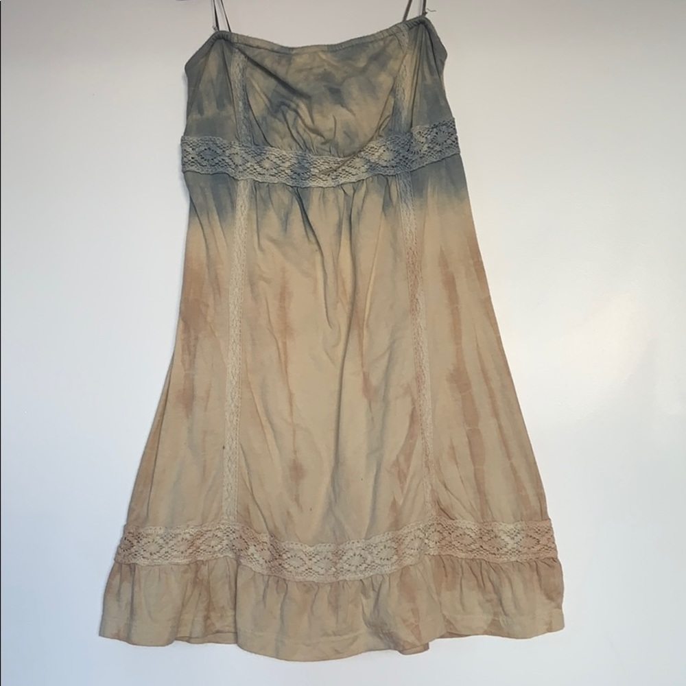 Blue and beige strapless Guess dress
